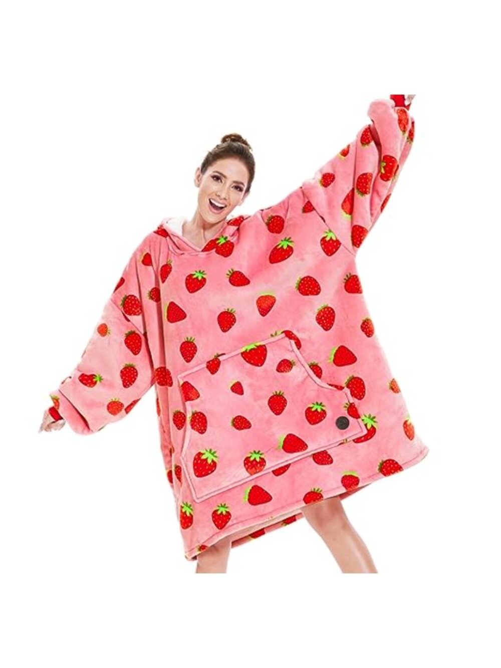Wearable Blanket Hoodie Oversized Sherpa Fleece Strawberry
